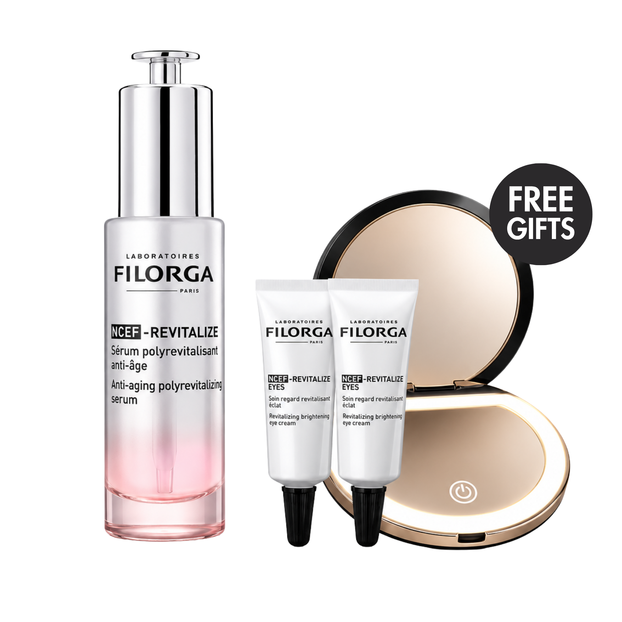 Filorga NCEF-Revitalize Serum 30mL bundle with 2 NCEF-Revitalize Eyes 5mL and LED mirror